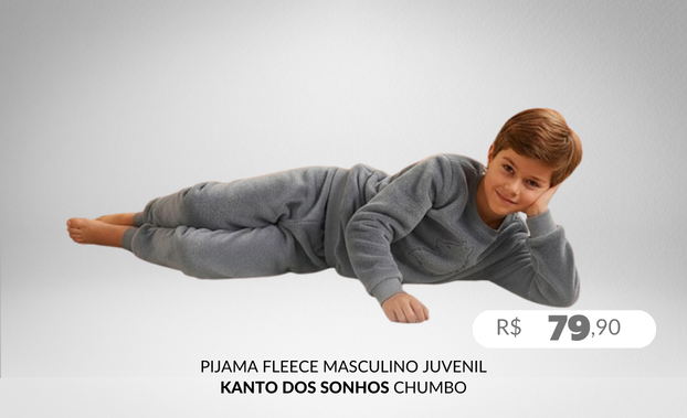 Pijama Fleece Masculino Juvenil 10-16 5811 Kanto Dos Sonhos Chumbo