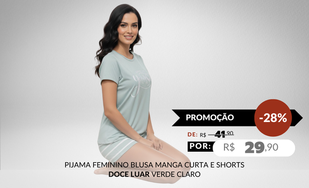 Pijama Feminino Blusa Manga Curta e Shorts 5300 Doce Luar Verde Claro