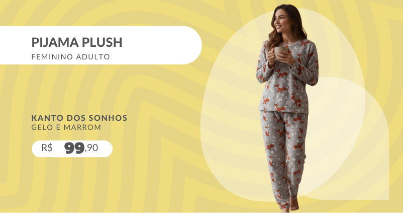 Pijama Plush Feminino Adulto 5815 kanto Dos Sonhos Gelo e Marrom