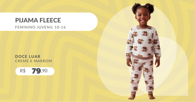 Pijama Fleece Feminino Juvenil 10-16 5813A Doce Luar Creme e Marrom