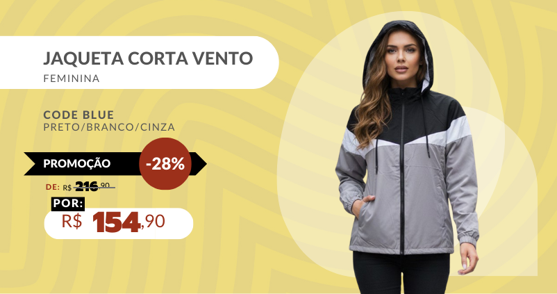 Jaqueta Corta Vento Feminina AW-33307 Magnom Preto/Branco/Cinza