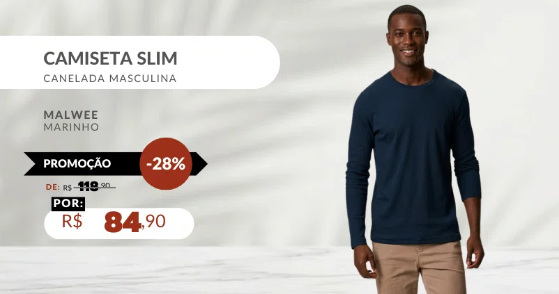 Camiseta Slim Canelada Masculina 1000006660 Malwee Marinho