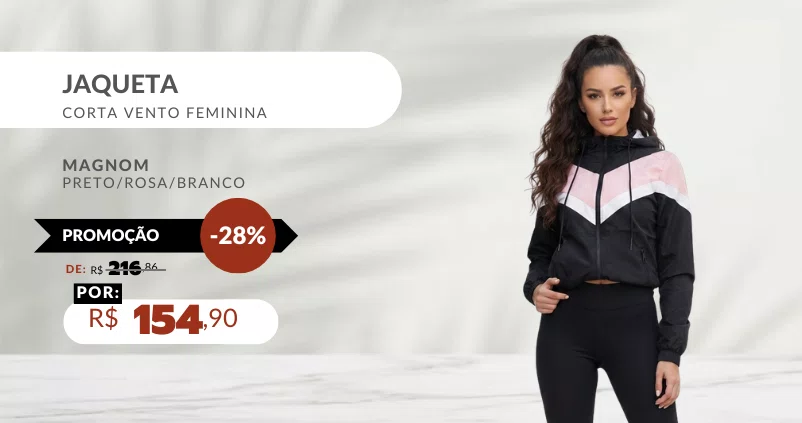 Jaqueta Corta Vento Feminina AW-33308 Magnom Preto/Rosa/Branco