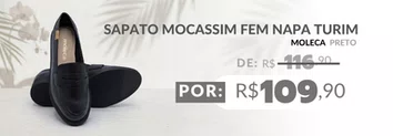 Sapato Mocassim Feminino Adulto Napa Turim 5666.105 Moleca Preto