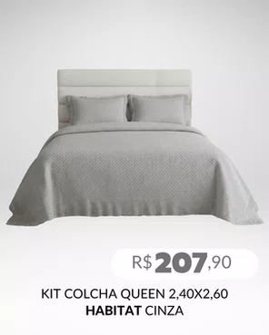 Kit Colcha Queen 2,40x2,60 Flora Renda Habitat Cinza