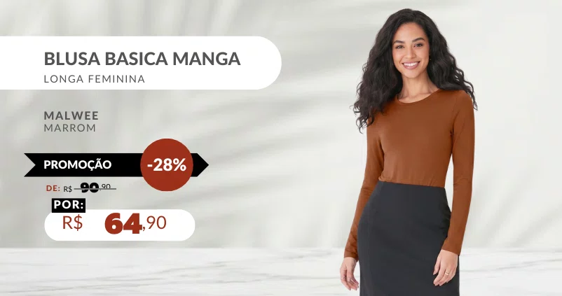 Blusa Basica Manga Longa Feminina 1000078695 Malwee Marrom