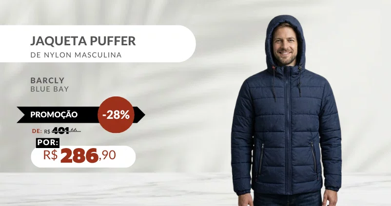 Jaqueta Puffer De Nylon Masculina PKM206C Blue Bay/Barcly
