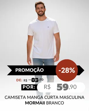 Camiseta Manga Curta Masculina 100% Algodão 051000 Mormaii Branco