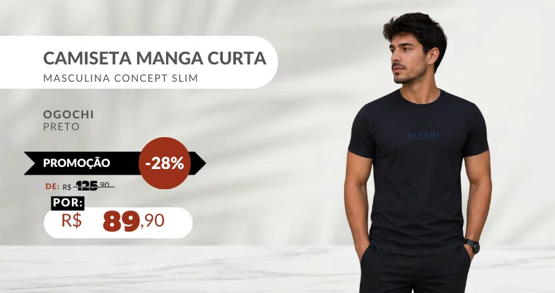 Camiseta Manga Curta Masculina Concept Slim 6533032 Ogochi Preto