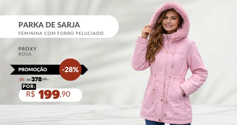 Parka De Sarja Feminina Com Forro Peluciado PFS203 Proxy Rosa
