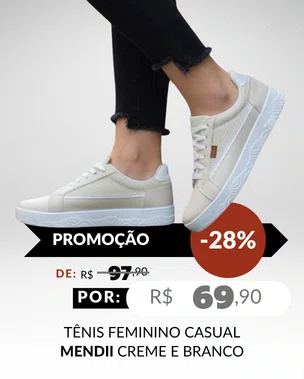 Tênis Feminino Casual MDI89 Mendii Creme e Branco