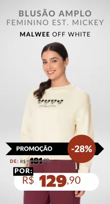 Blusão Amplo Feminino Estampa Mickey 1000137362 Malwee Off White