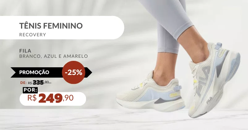 Tênis Feminino Recovery 51J728X Fila Branco, Azul e Amarelo