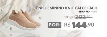 Tênis Feminino Knit Calce Fácil 4332.101 Beira Rio Nude