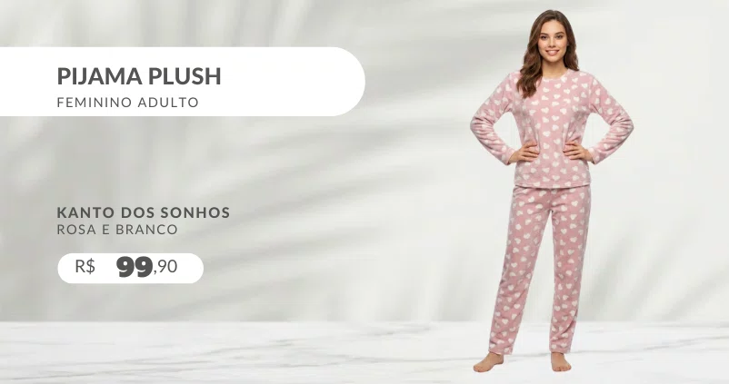 Pijama Plush Feminino Adulto 5815 Kanto Dos Sonhos Rosa e Branco