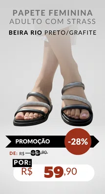 Papete Feminina Adulto Com Strass 8488.108 Beira Rio Preto/Grafite/Cristal