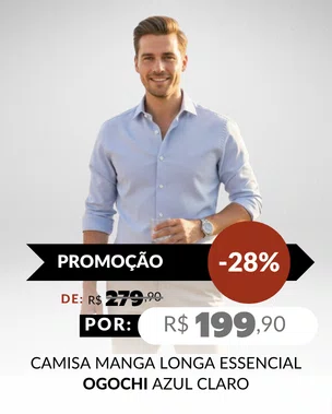 Camisa Manga Longa Essencial Tradicional Masculina 1531002 Ogochi Azul Claro