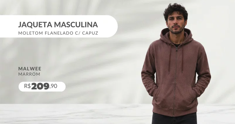 Jaqueta Masculina De Moletom Flanelado Com Capuz 1000136333 Malwee Marrom