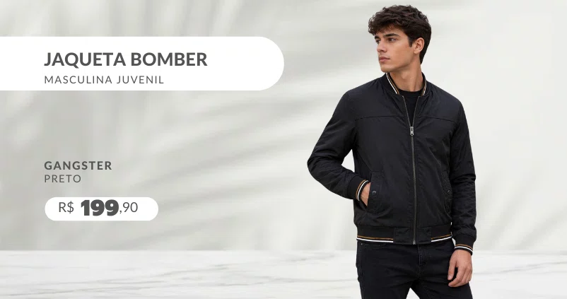 Jaqueta Bomber Masculina Juvenil 36.20.0115 Gangster Preto