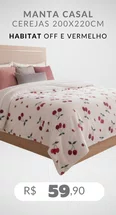 Manta Casal Cerejas 200X220cm Habitat Off e Vermelho
