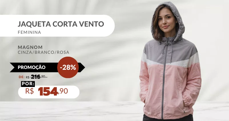 Jaqueta Corta Vento Feminina AW-33307 Magnom Cinza/Branco/Rosa