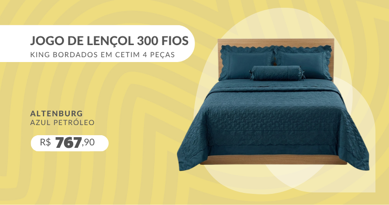 Jogo De Lençol 300 Fios king Bordados Em Cetim 4 Peças 2,80 X 2,50 Altenburg Azul Petróleo
