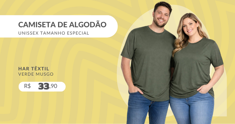 Camiseta De Algodão Unissex Tamanho Especial 1101 Har Têxtil Verde Musgo