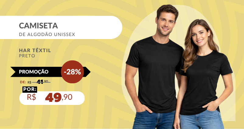 Camiseta De Algodão Unissex 01.100 Har Têxtil Preto