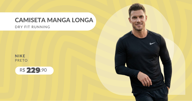 Camiseta Manga Longa Dry Fit Running FB7070 Nike Preto