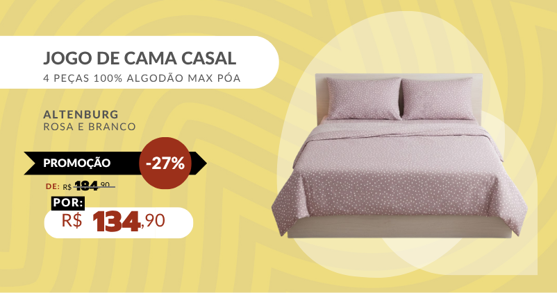 Jogo de Cama Casal 4 Peças 100% Algodão Max Póa Altenburg Rosa e Branco