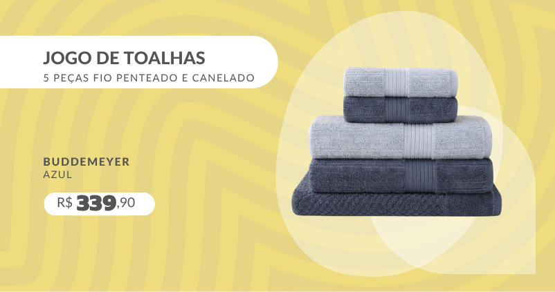 Jogo De Toalhas 5 Peças Fio Penteado e Canelado Buddemeyer Azul