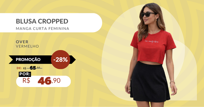 Blusa Cropped Manga Curta Feminina 125221008 Over Vermelho