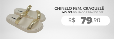 Chinelo Feminino Adulto Metalizado Craquelê 5507.101 Moleca Dourado e Branco Off