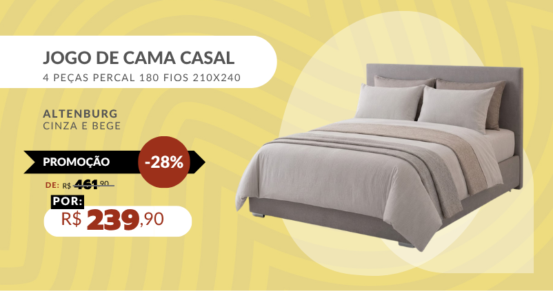 Jogo De Cama Casal 4 Peças Percal 180 Fios 210X240 Altenburg Cinza e Bege