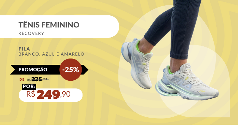 Tênis Feminino Recovery 51J728X Fila Branco, Azul e Amarelo