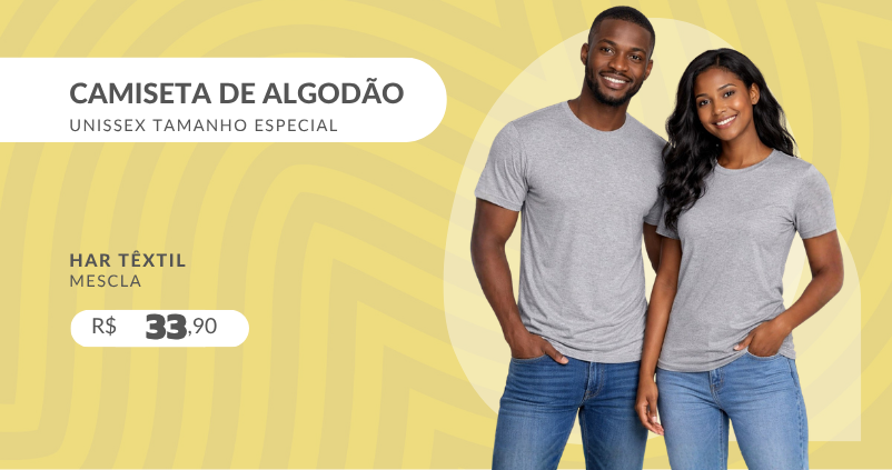 Camiseta De Algodão Unissex Tamanho Especial 1104 Har Têxtil Mescla