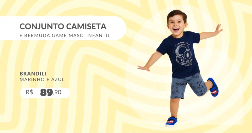 Conjunto Camiseta e Bermuda Game Masculino Infantil 4/10 26688 Brandili Marinho e Azul