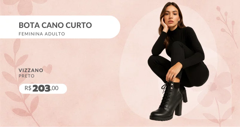 Bota Cano Curto Feminina Adulto 3089.102 Vizzano Preto