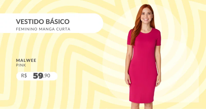 Vestido Básico Feminino Manga Curta Em Viscose Stretch 1000089473 Malwee Pink