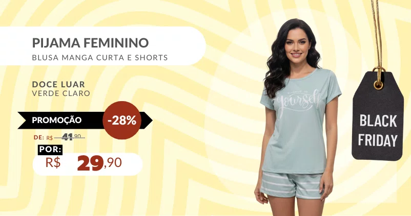 Pijama Feminino Blusa Manga Curta e Shorts 5300 Doce Luar Verde Claro