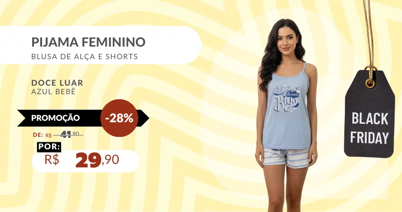 Pijama Feminino Blusa De Alça e Shorts 5301 Doce Luar Azul Bebê