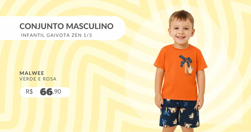 Conjunto Masculino Infantil Gaivota Zen 1/3 1000130290 Malwee Laranja