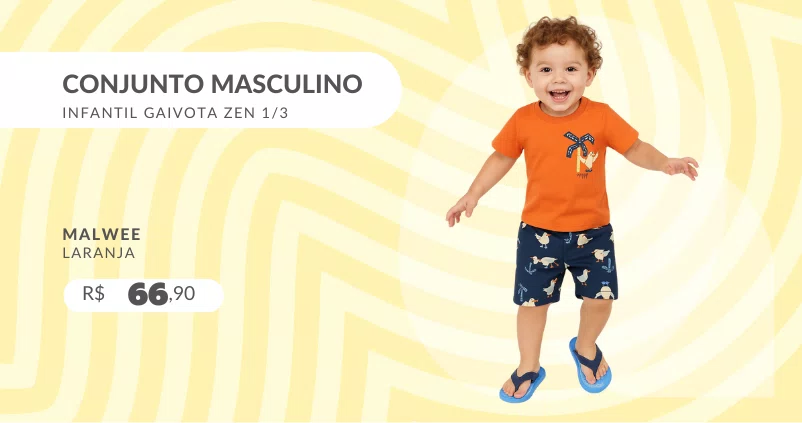 Conjunto Masculino Infantil Gaivota Zen 1/3 1000130290 Malwee Laranja