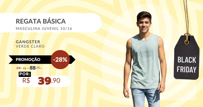 Regata Básica Masculina Juvenil 10/16 Com Estampa 33.04.0341 Gangster Verde Claro