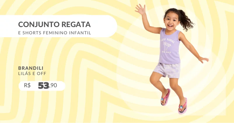 Conjunto Regata e Shorts Feminino Infantil 4/10 26664 Brandili Lilás e Off