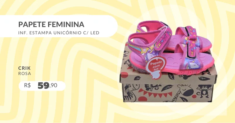 Papete Feminina Infantil estampa Unicórnio com Led X-03 Crik Rosa