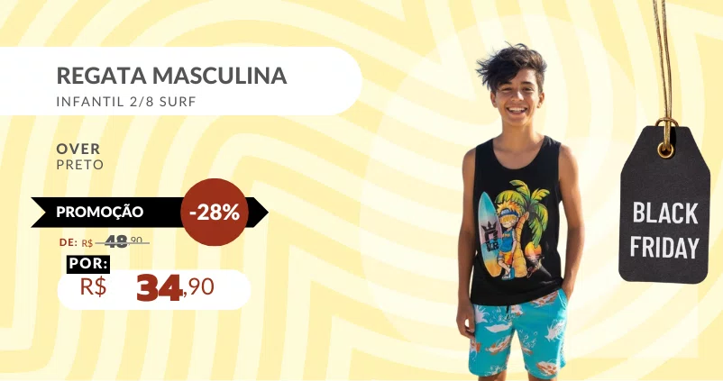 Regata Masculina Infantil 2/8 Surf 125253001 Over Preto