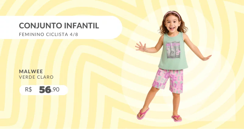 Conjunto Infantil Feminino Ciclista 4/8 1000130333 Malwee Verde Claro