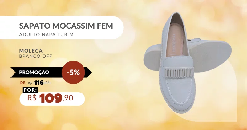 Sapato Mocassim Feminino Adulto Napa Turim 5666.106 Moleca Branco Off