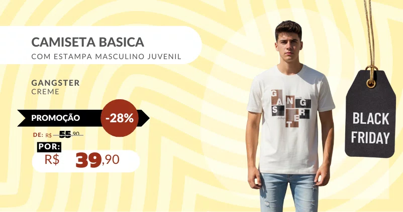 GangsterCamiseta Basica Com Estampa Masculino Juvenil 10/16 30.01.3127 Gangster Creme